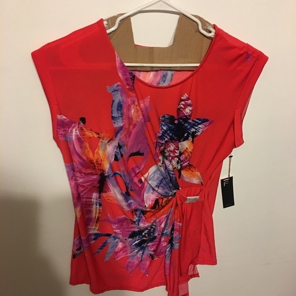 FYLO London Womens Tropical Hibiscus Top Orange Floral SZ L NWT - Picture 1 of 7